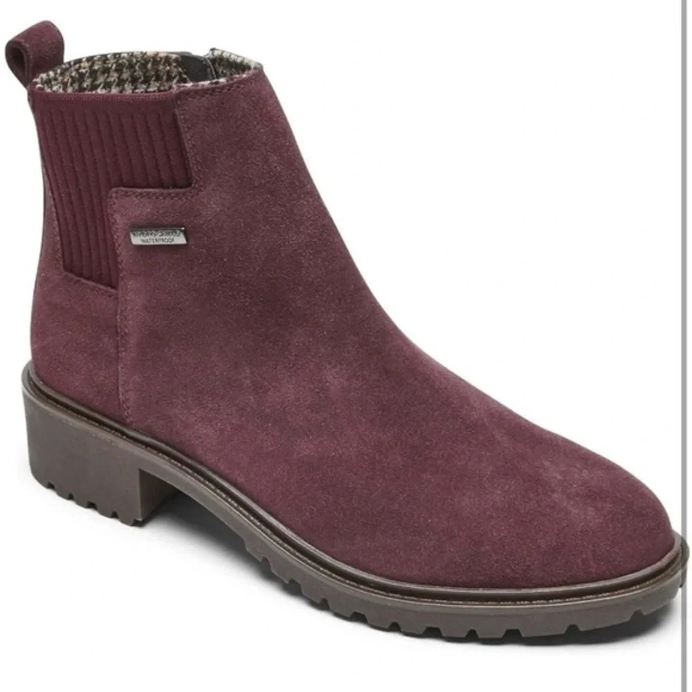 NEW Rockport Ryleigh Grace Waterproof Ankle‎ Boots Chelsea Style Plum Size 7 1/2
